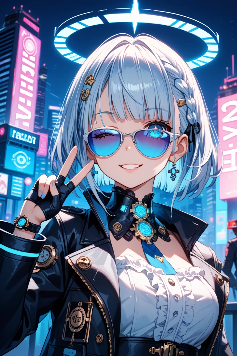 Highest quality,Highest Resolution,sexy,Short Bob,Very beautiful eyes,smile,Big Breasts,whole body,Glasses,