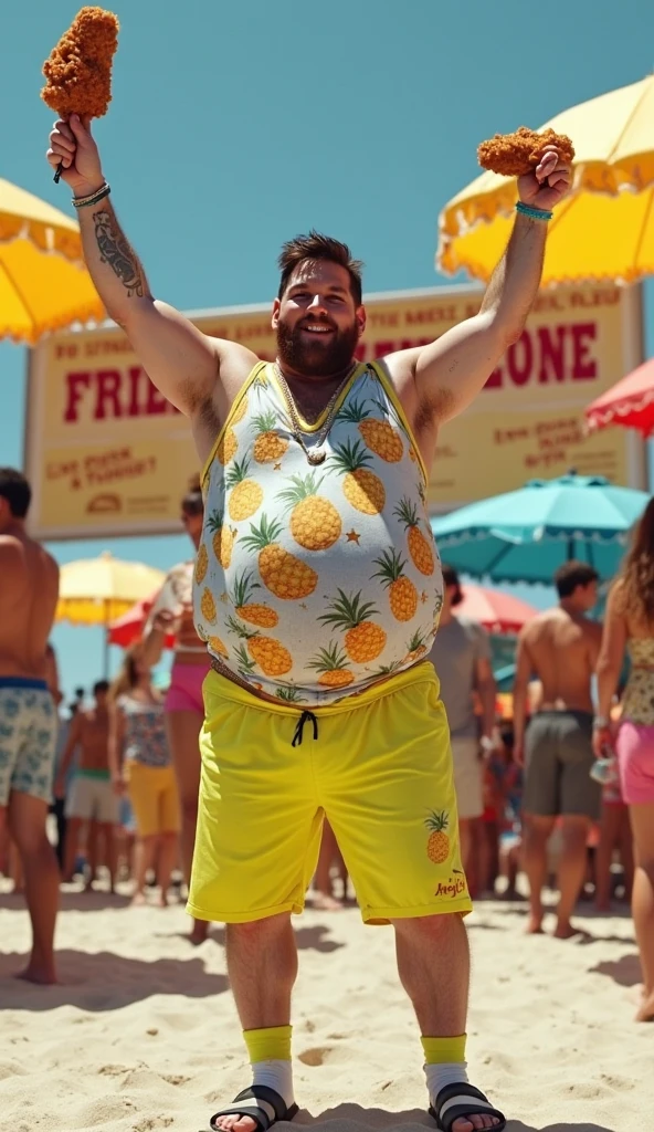 fat man, bonitas, wearing no shirt, velues, short shaved hair, short, shaved beard holding a boxer brief in his hands.