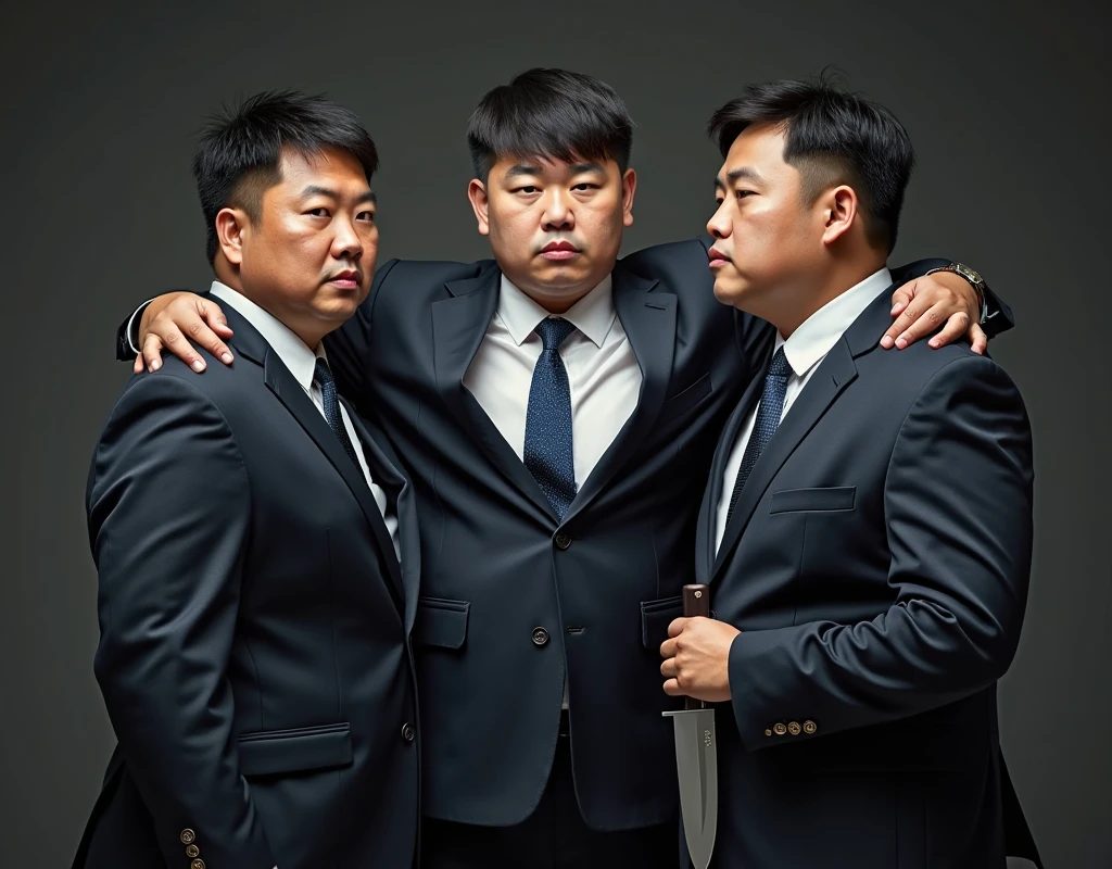 big, Fat Japanese man in a suit、whole body、office、Thick legs、Thick arm muscles、Intimidating、short hair、Kind Face、Long sleeve black jacket、Black trousers、Tight arm circumference、Long trousers、Tight suspension、Blue tie、tight white shirt、Groin bulge、Shirt tucked into pants、A very good rugby player、Intimidating、Having sex、Shiny black trousers、40 years old、tall