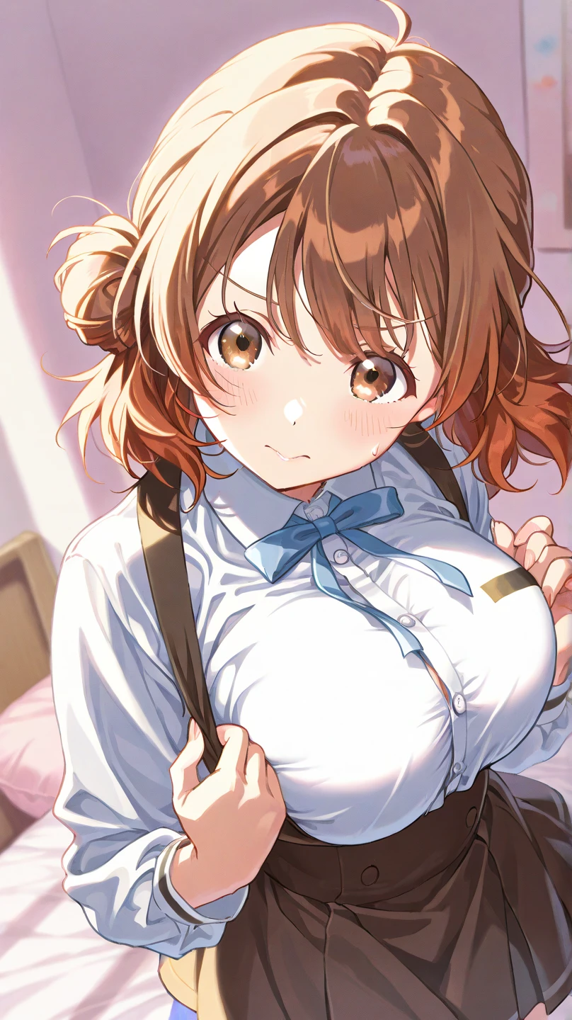 Best Quality Haruhi Suzumiya School High School Uniform Sweat Sheer White Shirt Beige Bra Small Tits Sexy Masturbation Ecstasy
