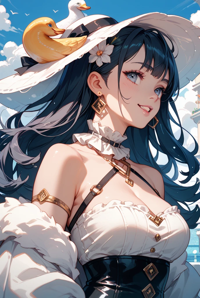 anthro, shark, voluptuous, wide grin, maid uniform
