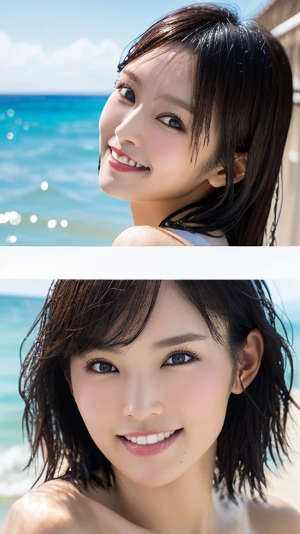 最high quality、high quality、Best image quality、8k、Floral Bikini、Micro Bikini,,最High resolution、High resolution、最high quality、masterpiece、RAW Photos、whole body写真、Detailed and realistic human body、Detailed and realistic skin、Realistic face in every detail、Detailed and realistic eyes、Detailed and realistic lips、Detailed and realistic teeth、Detailed and realistic ears、Detailed and realistic hair、Realistic reproduction of every detail、Realistic fingers in every detail、(Beautiful Hands、thumb1reference4)、Realistic feet down to the last detail、((Beautiful Japanese Woman))、(Japanese Model)、((21 year old beautiful woman))、(Black Hair)、(Straight hair)、((whole body))、(Slim and perfect figure)、(whole body光沢肌、Fair skin)、Detailed and realistic human body、Detailed and realistic skin、Realistic face in every detail、Realistic fingers in every detail、Detailed realistic feet、Soft natural light、Japanese garden、A 360-degree view of the hydrangea fields、((Standing in the middle of a hydrangea field(A woman surrounded by hydrangeas))、Poses to make your thighs look beautiful,whole bodyポーズ、smile