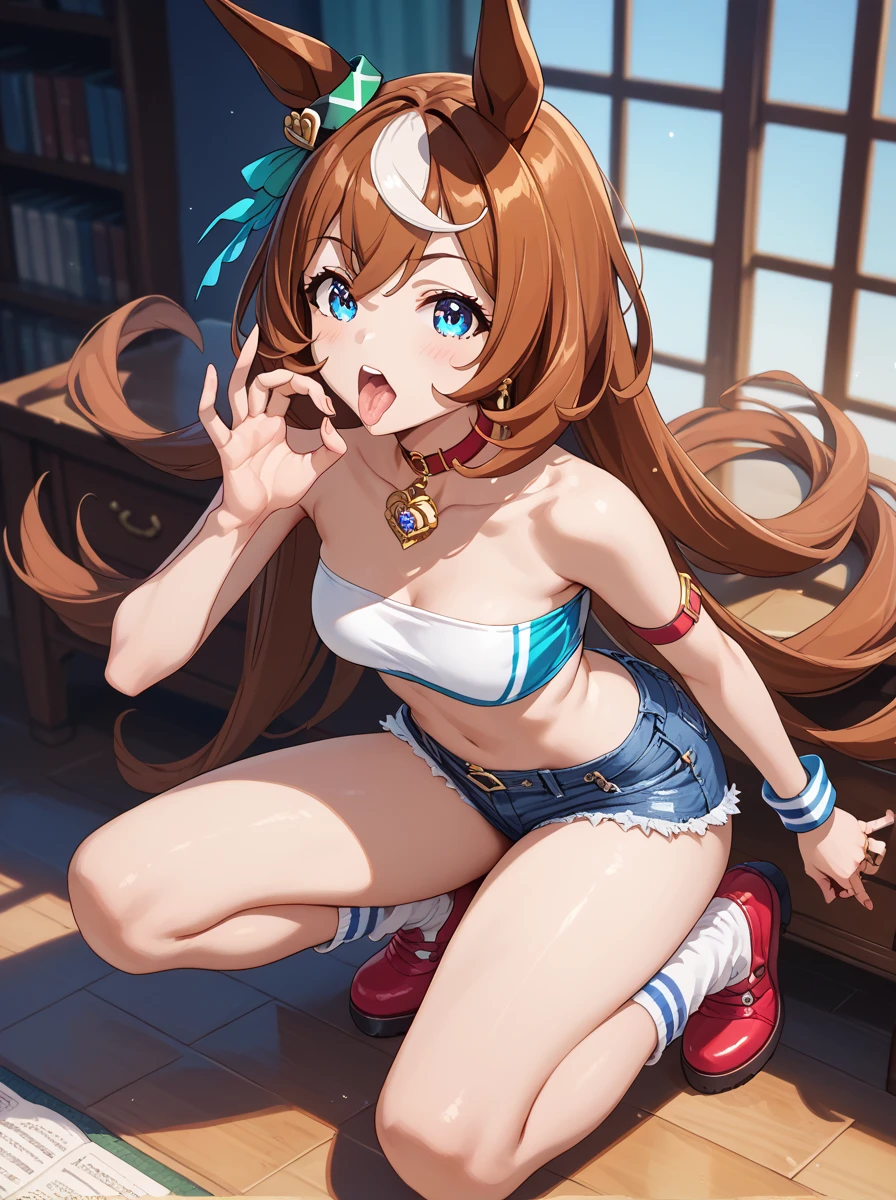 android, beautiful robot makes hard masturbation, she gets orgasms. Her short pigtails, brown hair, Hair tie with two big red clothespins, big smile, brown hair, middle age, joint seam, blue eyes, full body figure, Height: 160cm, She wears only Light beige micro mini pantie, fluttering skirt, skirt folds, white retro swimwear, Uplifting, 2020s anime style, 21thcentury japan animation, show White pantie, strong wind is blowing.