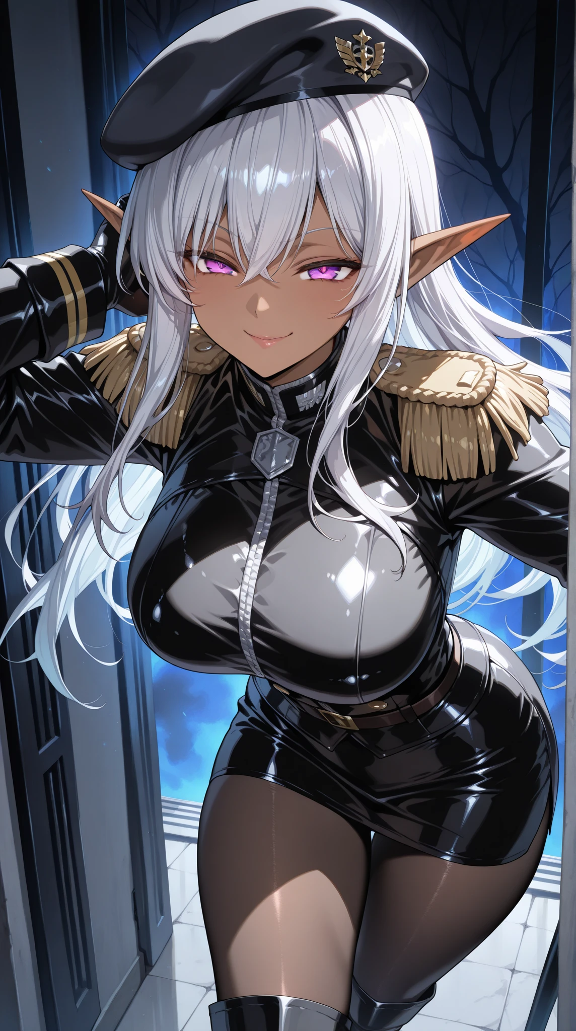 cinematiclighting, 1girl, (((masterpiece)), hdr, best quality, ultra-detailed, extremely detailed, high res, perfect face, highre, beautiful background, (depth of field), ray tracing, standing, Sovetsky_Soyuz, sovetsky soyuz \(azur lane\), standing, large breasts, yellow blonde hair, elf ears, (((no errors))), (((well detailed)), (((extremely well done)))