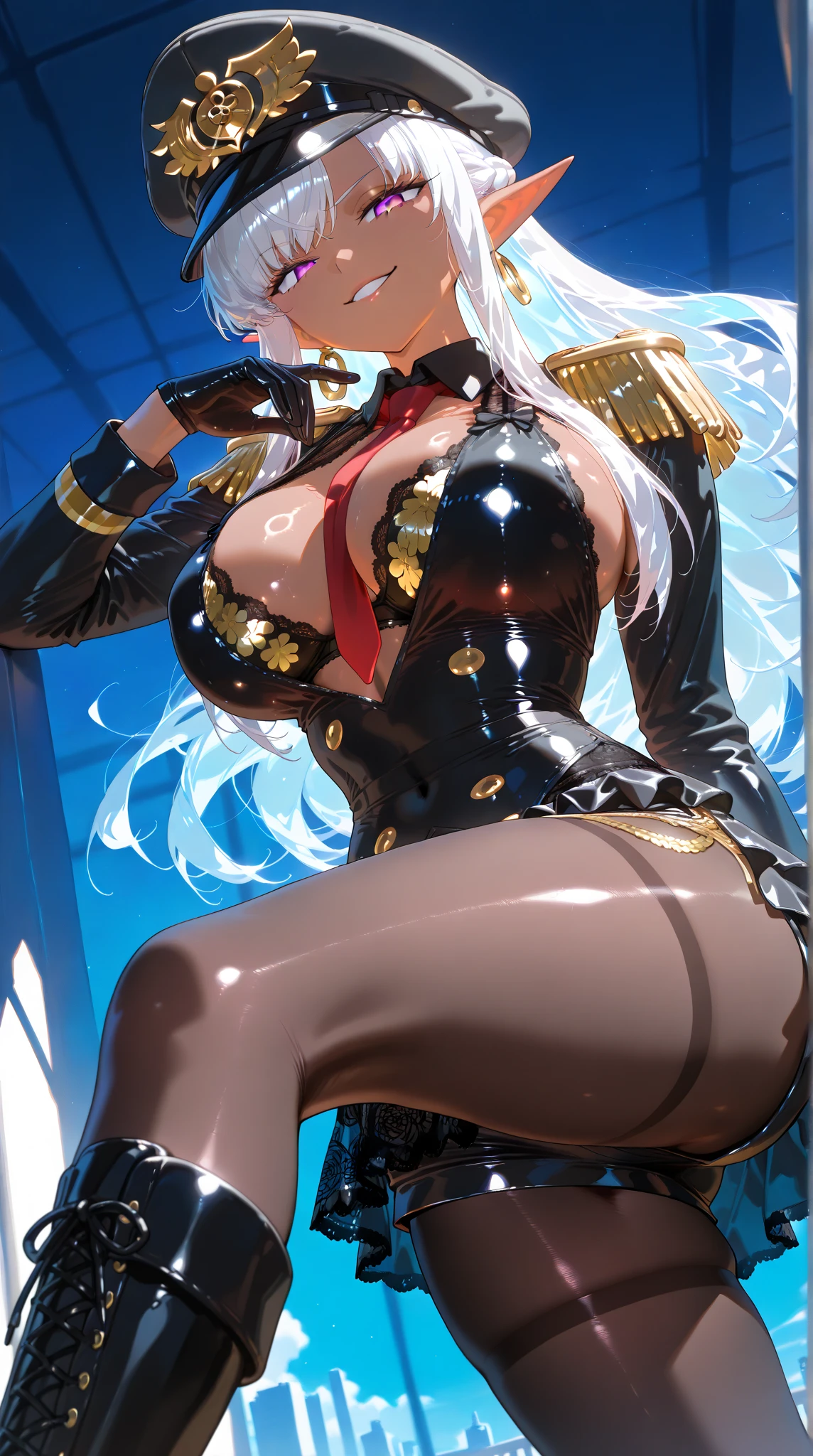 1female,35yo,a mature,plumy,extremely large bosom, solo,(Background with:aerodrome,Planes,snow mountains,at winter season,Snow on the ground,exteriors,) She has long black hair,Stand on the plane,,seen from the front, hair straight, mostly cloudy sky,(((masterpiece),(Very detailed CG unity 8K wallpaper),best quality,cinematic lighting,detailed back ground,beatiful detailed eyes,Bright pupils,blue eyes,(Very fine and beautiful),(Beautiful and detailed eye description),ultra - detailed,masterpiece,)),facing at camera,A high resolution,ultra - detailed),revealing breasts,Bare genitals,areolas Bulge,legs are open,Raised sexy,Camel toes,Flushed complexion,sad,Desire for dissatisfaction,frontage,us airforce,Officer's cap(Wearing:transparent officer uniform, lingerie, glasses, nsfw, v-shape, ornament, blushing ass