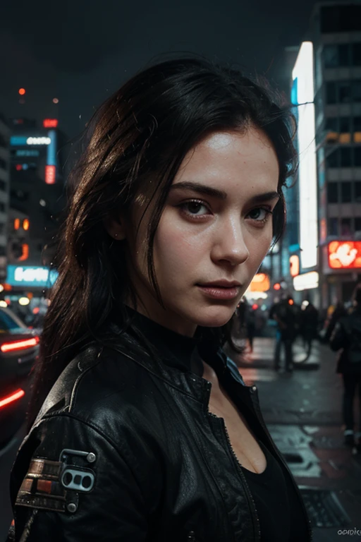 Focus on faces, attractive latino female streetracer sitting on hood of car, sports car, open colourful race jacket, casual clothes, night time, street lights, road, looking up, big eyes, full lips, eyeliner wings, eye shadow, lip stick, ear ring hoops, choker, begging look, hugging,