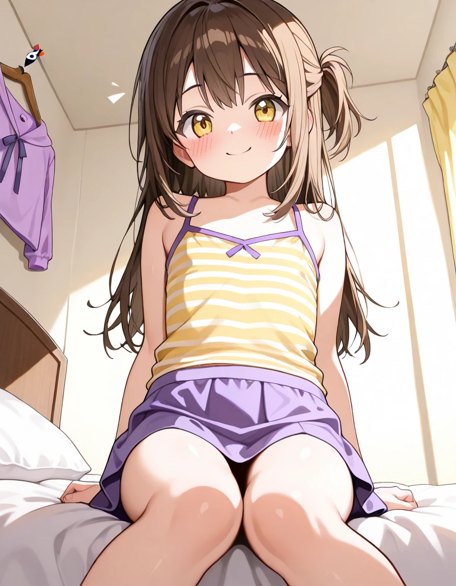 baby body,(((Love Live! School IDOL Project)))), (((Love Live!)))), ((((Minami Kotori))), Yellow Eyes, Light Brown Hair,Diaper,Oversized Cloth,Baggy Cloth,Clothes that don't fit, Young skirts,strap slip,slipd cloth,slip skirts