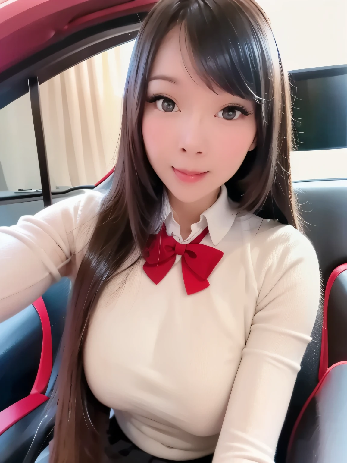 masterpiece, highest quality, is of amazing quality, highly detailed, newest, simple white background, hand own cheek, 1 Girl, blush, sexy woman , Louis SAP , Smile, Beautiful breasts , school uniforms,Buttocks