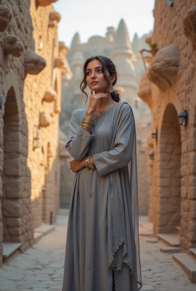 (best quality,4k,8k,highres,masterpiece:1.2),ultra-detailed,(realistic,photorealistic,photo-realistic:1.37),arab girl in arab dresses,ornate and vibrant patterns,expressive eyes and captivating smile,traditional headscarf and jewelry,flowing and intricate designs on the dresses and hijabs,delicate embroidery and beading,graceful posture and confident demeanor,dreamy desert landscape as the background,sunlight casting a warm glow on the scene,artsy and colorful depiction,portraits,rich and earthy color palette,lens flare effects,gorgeous sand dunes in the distance,intertwined culture and tradition,contemporary and traditional fusion,modern take on arab fashion,celebration of diversity and beauty,refined and elegant style,attention to cultural details