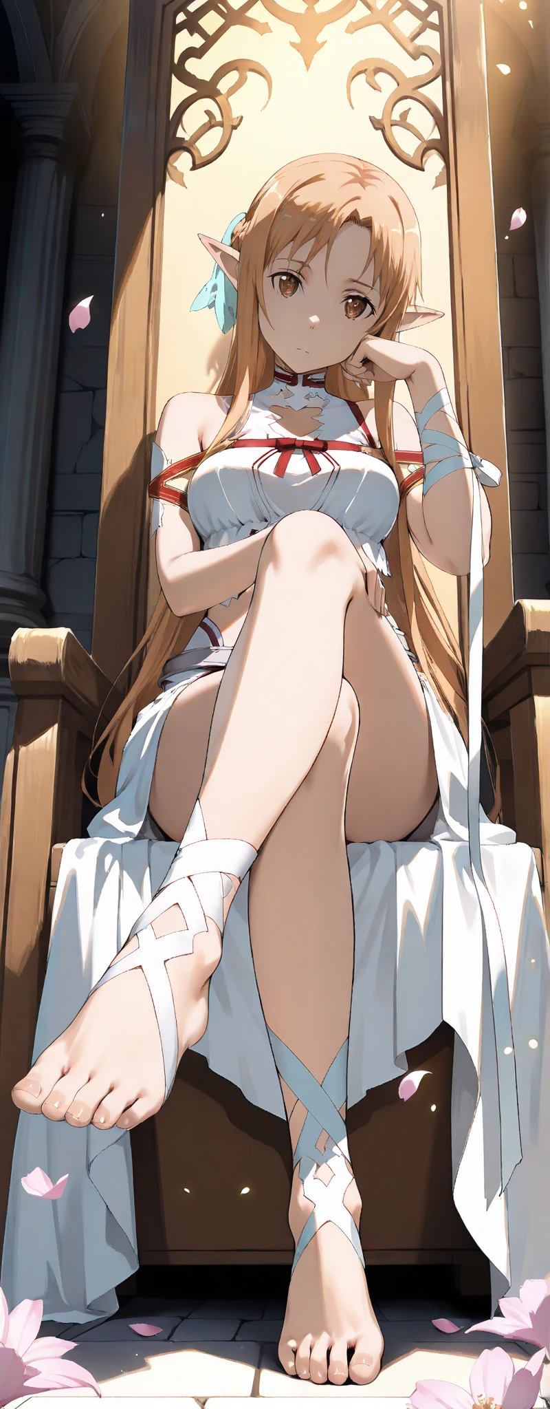 one girl, chained, slave, naive, beautiful white hair, princess, princess of elf, collar, discipline, cute
