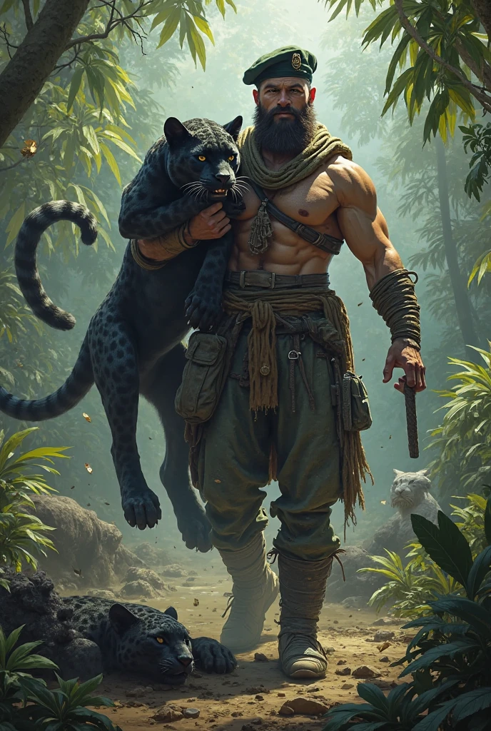 Hunter with a leopard