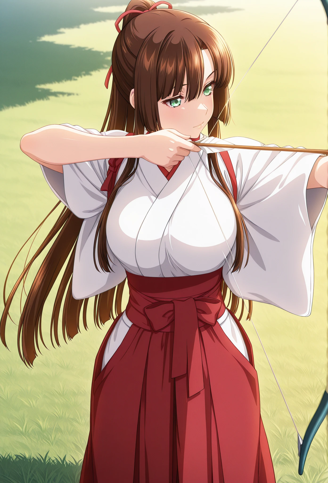 1girl, <lora:sdxl2-flat2-512b:-1>,medium breasts,
<lora:kyuudouXLv2:1>,kyuudou, bow (weapon), japanese clothes, arrow (projectile), holding bow (weapon), yugake, muneate, hakama, single glove,
best quality,medium quality,