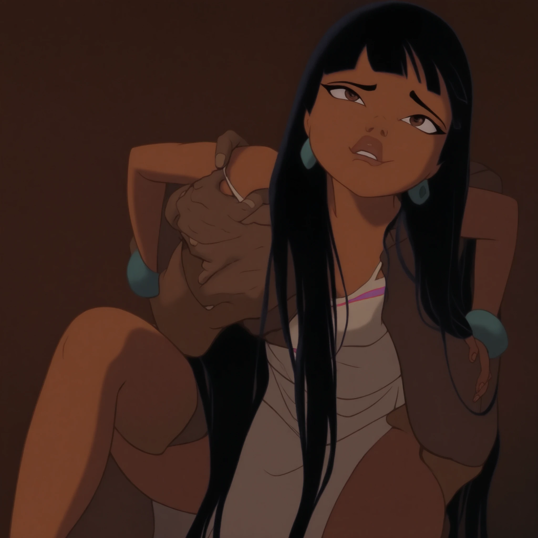 (view from above,cum on hair:1.2),close-up,The legend of korra, 1girl,korra, muscular,(dark skin,big tits,nude,sitting cross - legged:1.3 ,)( meditating,lotus pose sitting on meditation:1.4), closed eyes