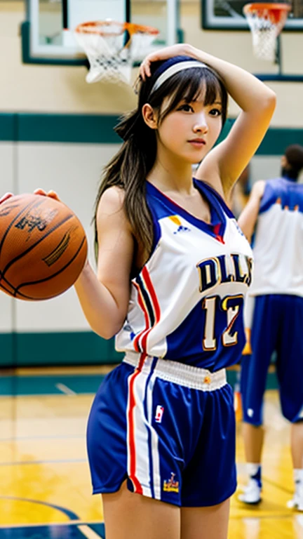 (((With perfect anatomy, we carefully draw perfect limbs with no excess or deficiency, taking into account the direction in which the joints bend.))),The grandstands were filled with spectators,(((A beautiful basketball player with outstanding style is running seriously with wrinkled eyebrows on the field of a Large gymnasium with spectators))),(((The uniform is a sleeveless basketball uniform with a collar and running pants with a large number on the back.々Shii,Put on basketball shoes))),(((Capture the powerful moment of sprinting with a basketball in a full-body snapshot))),Speed,body幹の強い低い姿勢,Speed,Capture the essence of the movement and the moment of the play,((A beautiful basketball player wearing a red uniform with white horizontal stripes and a thick headband looks ahead)), Fight off the enemies who try to stop her,((眉間にしわを寄せながらバスケットボールボールを持ってバスケットゴールに向かって走る動きの本質を捉えた側面からの4K動body撮影)),Rushing forward like a rabbit,All in one,(Skin Dentition:1.5),Realistic and realistic,(masterpiece:1.5),Sports concept art,Intricate details,Highly detailed and realistic,Octane Rendering,4K,Sports Real Engine,Dynamic pose, Highest quality,High resolution,(Realistic Face:1.1),(Surreal:1.1), ((full_body)),((Expressing the dynamism that emanates from the whole body)),(((He has a slim, muscular body with well-trained legs and a slim waist, making him look like a coke bottle.))),(4K full-body shot from the side),(Shiny skin:1.2),(((Hairstyle))),(((Perfect hands))),(Highly detailed background),((Well-maintained Tokyo Metropolitan Government々Background of stadium full of spectators on center court of wooden arena)),A crucible of cheers and excitement,((Beauty condensed in 1girl)),((光を蓄えた美Shii瞳)),(Shiho wearing a necklace),(((滴る大量の汗が眩Shii))),(Ponytail flutters in the wind),casting ,((Dramatic beauty)),披写界深度の深い美Shiiボケ,4K,Gothic,4K Digital SLR Camera,Film grain effect,Fujifilm XT3 style,(Saiharu Body),(Delicate eyes and face),Professional Perspective,素晴らShiiディテール,1girl condenses exceptional beauty,繊細でHigh noseを持つ美Shii顔,High nose, Clear chestnut eyes that glorify the light, Glossy red lips, light makeup,))),