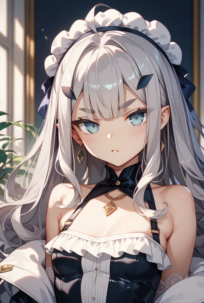 (From the side:1),((One Girl)),(Light silver fringe hair:1.4)、Braided hair、Disheveled Hair、Light brown eyes、(Dignified look)、(nude Apron),(Big Breasts、One of the strings is falling off:1.7)、No shoulders、Tank top、((Full nudity))、Accentuate your cleavage、grassland、blue sky、(Realistic)、(Intricate details:1.2)、(masterpiece、:1.3)、(Highest quality:1.4)、(Ultra-high resolution:1.2)、Ultra-high resolution、(Fine grain)、(Detailed facial features)、(from the front:1.8)