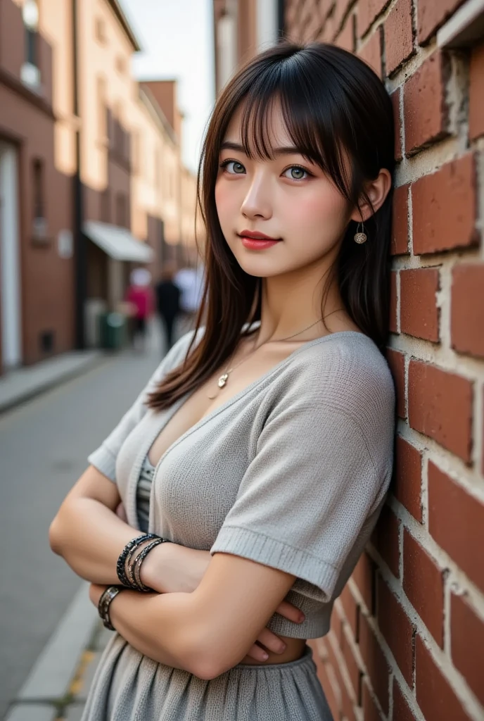 (highest quality, High resolution, masterpiece :1.3), Beautiful woman, slender body shape, dark brown hair, T-shirt, (night city street), Highly detailed face and skin texture, fine eyes, double eyelid