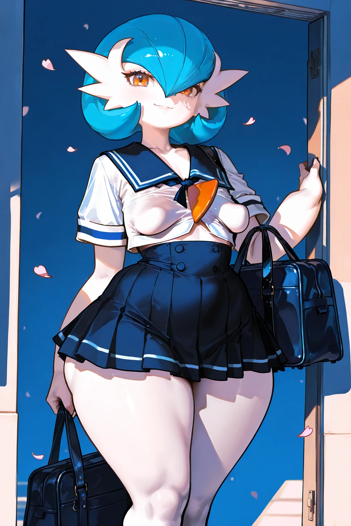 (masterpiece), (best quality), ((ultra-detailed)), (high resolution), (an extremely delicate and beautiful, super fine illustration), official art, BREAK 1girl, (loli:1.5), (tiny girl:1.7), (5yo) (flat chest:1.4), Plump, (Thick thighs:1.5), (big ass:1.5), erect nipples, Huge areola, large nipples, long nipples, erect nipples, oily skin, BREAK droopy eyes, emerald blue eyes, (bad mood:1.3), (clear face:1.3), (half closed eyes:1.4), BREAK bob cut, tired hair, messy hair, Black hair color, girl wearing black round glasses, BREAK loafers, (pencil skirt:1.3), (black sailor uniform:1.4), BREAK (white bodystocking:1.4), BREAK Sweat, steam, humid, BREAK (standing on the city:1.5), BREAK (dynamic angle:1.4),
