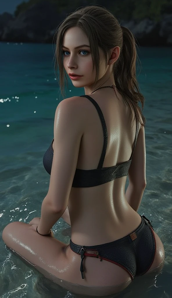 Beautiful sunset with sea view,Dusk line,swell sea,A very beautiful woman,in a bikini,Gray hair,Gray hair, flat breast,Collect breasts,ssmile,ssmile,ssmile,16k,Realiy,close-up all over the body,full bodyesbian,nude ,show nipple,pink nipple