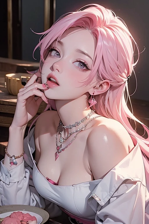 Best Quality,High resolution,8K,finelity detailed background,Masterpiece:1.2),beautiful girl,Shiny pink hair,Pink eyes,Gentle look,A refreshing look,smile,Best quality,Best Quality,Aesthetic and aesthetic:1.2,Best details((Super detailed))(High-definition CG illustrations),Upper Body, Grey underwear,(black intricate lace),Slender body,morning,sunlight,Bedroom,On the bed,smile,blush,cute,Scrounge,Looking up,Being spoiled,super model,wariza,shoot from,below