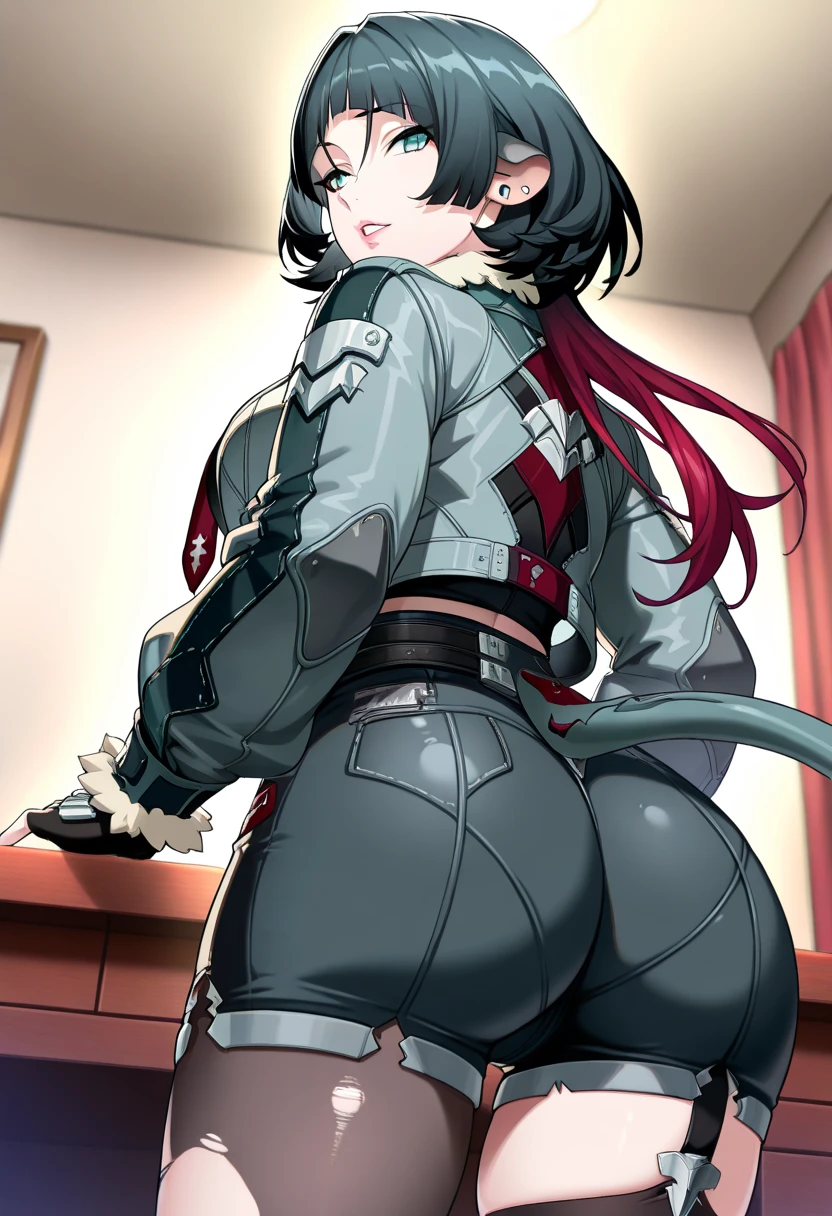 sweat, Sweaty and wet all over,((gigantic breast)),((Perfect body,))((Super beautiful,))((High quality,))pov, Looking at Viewer, ((Kaede Johan Nouvel,))((She turns around with her back to me, sticking out her butt,)), Heavy breathing, sweat, Sweaty and wet all over,((Lifting up the hem of her skirt to show off her crotch)),(((see-through black High leg swimsuit,black thigh-high socks,See-through black long gloves)))