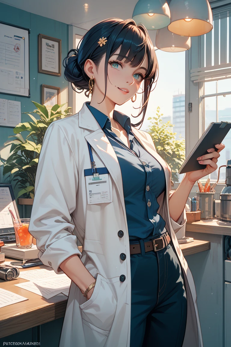 Highest quality,Highest Resolution,Glasses,Doctor,Female doctor,Drooling,saliva,White,
