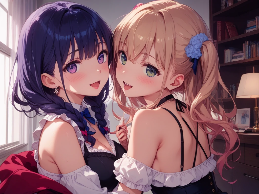 japanese cartoon movies characters laying on a bed with a window in the background, japanese cartoon movies girls, two beautiful japanese cartoon movies girls, twin tail, japanese cartoon movies style 4 thousand, ecchi japanese cartoon movies style, japanese cartoon movies! 4K, japanese cartoon movies! 4 thousand, fine details. girls frontline, twin tail white_Gloves, japanese cartoon movies style. 8k, Azur Lane Style, pixiv 3dcg, nightcore