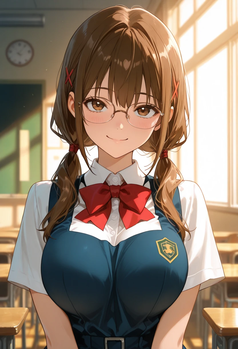18 yeas old, girl, brown hair, bob cut, Straight bangs, slim, big tits, narrow red eyes, cute, cat ears, glasses, 
(embarrassed,  blush:1), (ecstasy:0.6), (think:1.8), (smile:1.5), (sweat:1.6), school sailor uniform, no-bra, see-through, ribbon, fishnet, frills, Kneesocks, , rose, headdress, loafers, 
handcuffs, frontal, standing, centet of attention, class room, crowd, many people