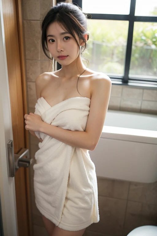 So cute like an idol、Cute and adorable、A 20-year-old girl with a young-looking face、Smiling Kindly、Naked with only an apron、Naked under the apron、Full body portrait、全身のBack view、kitchen、Back view、Backwards、Accurate、Anatomically correct、Textured skin、Super Detail、 Attention to detail、highest quality、High resolution、Real、realism、Raw photo、Genuine、masterpiece
