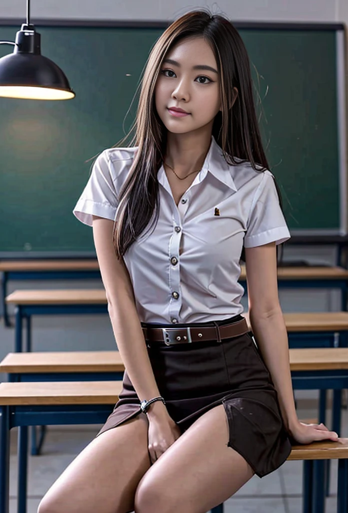 (best quality,4k,highres),ultra-detailed,realistic,cosplay,student uniform, smile, (crowded in the classroom:1.3), unbutton clothes, unbutton t-shirt, mini skirt, (skirt lift up:1.5), open legs,beautiful woman,(big breasts:1.5), show nipples detailed, (dark hairy pussy:1.3), pubic hair,vivid colors,portrait,soft lighting