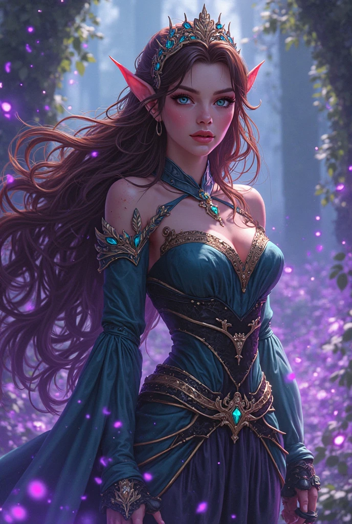 This artwork is dreamy,With a style of mythological fantasy, Soft watercolor tones,Shades of pink, Blue, and purple. Generate gorgeous characters from Greek mythology and realistic skin and hair textures. Her strength, Proud face with realistic shadowed eyes and puffy lips, And a big mouth. Her softness, Realistic hair dancing in the breeze,Surrounded by flowers and delicate butterflies. Includes highly detailed fantasy style,Includes beautiful watercolor sky. Includes 8K eyes, hires eyes, Beautiful detail eyes, Beautiful detailed eyes, and realistic eyes. Including fantasy details, Enhanced detail, rainbowing, and colorful glitter. Pay special attention to her face,Make sure it's beautiful and realistic details. 8K, Intricate, elegant, Highly detailed, Majestic, Digital photography, Art by Artgerm and Ruan Jia and Greg Rutkowski, (((Masterpiece, fine detailed beautiful eyes: 1.2))), hdr, ((Realistic skin texture)), llight rays, ornate flowers, dewdrops, Sunlight, Hazy sunlight, estilo FlowerGateway, Castle, Palace, Archway, Flowers, Growing