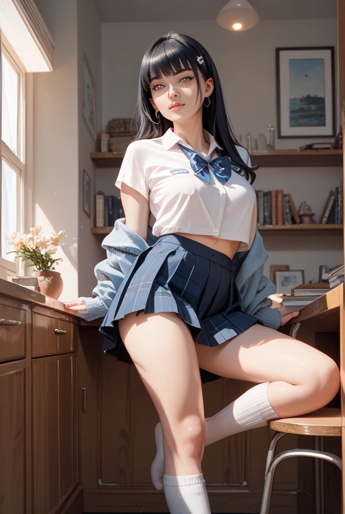 sailor moon, Korean lady 15 years old reading a book in a library, white shirt, student short blue skirt, perfect hands, perfect fingers, perfect arms, pay attention to book