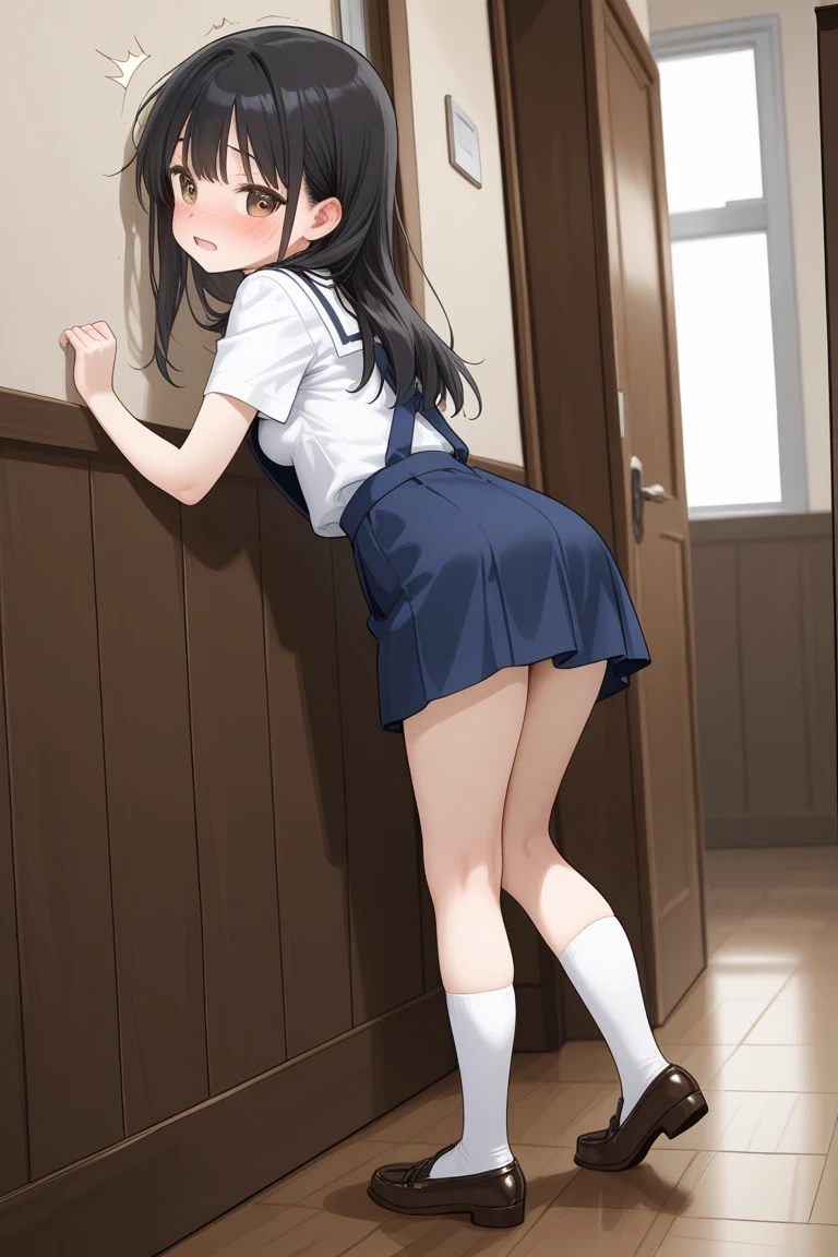 (msfw:1.4), (Realistic, photo Realistic:1.2), ((Highest quality)), Shift the center of gravity backwards, Quite embarrassing, White panties, (Showing panties:1.4),Tight Skirt, (Panty shot:1.3), (Roll up your skirt:1.3), (Squat:1.4), (Spreading pussy:1.2), Place your heels on the ground, Please spread your legs a little, Squat with your knees up, Attach your butt to the ground, Black Penny Loafers, Beautiful facial details, Real human skin, Gentle expression, Front view, angle From below, Realistic, photoRealistic, cute, Short skirt, Squat deep on school grounds, cute school girl, Semi-long hair, Lustrous brown hair, Braided hair, Japanese school girl uniform, Sailor suit, whole body, smile, 自然なsmile, cutesmile, 魅惑的なsmile, (Looking at the audience:1.2), from before, From below,