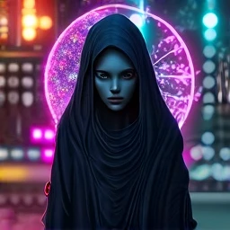stunningly beautiful young woman is witch voidwalker with unrivaled power, walking confidently through busy futuristic city street enjoying the chaotic panic she caused, looking at viewer with evil grin, one of the houses in background street has crater with swirls of void magic flying into the air. She has dark celestialskin body , void cosmic body, colored skin, flat color, jet black skin, silhouette, wielding beautiful metallic void magic foil and void magic spellbook with ornaments and Phosphorescent details and highlights, long flowing hair with Phosphorescent details and highighlights, perfectly detailed glowing eyes, meticulously detailed female voidwalker robe with metallic ornaments and metallic crown jewellery that have Phosphorescent details and hights, swirls of void magic. Extremely tiny fractalized, fractal_environment, fractal_body, fractal_background . ((award winning masterpiece, best quality, UHD 8k focus stacking, 4k, highres, absurdres, ray tracing:1.5) ultra detailed, ultra intricate, intricately details, ultra meticulous, sharp focus, ultra sharp, crystal clear, crisp, DSLR, HDR, ambient occlusion, vray, octane, filmic, 3d shading, diffuse light, hyper realistic, photo realistic, cinematic photography, virtual photography, 3d shading, RAW image, silver nitrate photo, professional, Unreal Engine 5, Polycount, 3d shading, high quality particles, cgsociety, golden ratio, smooth, ultra fine details, ultra fine particles, ultra fine light particles)