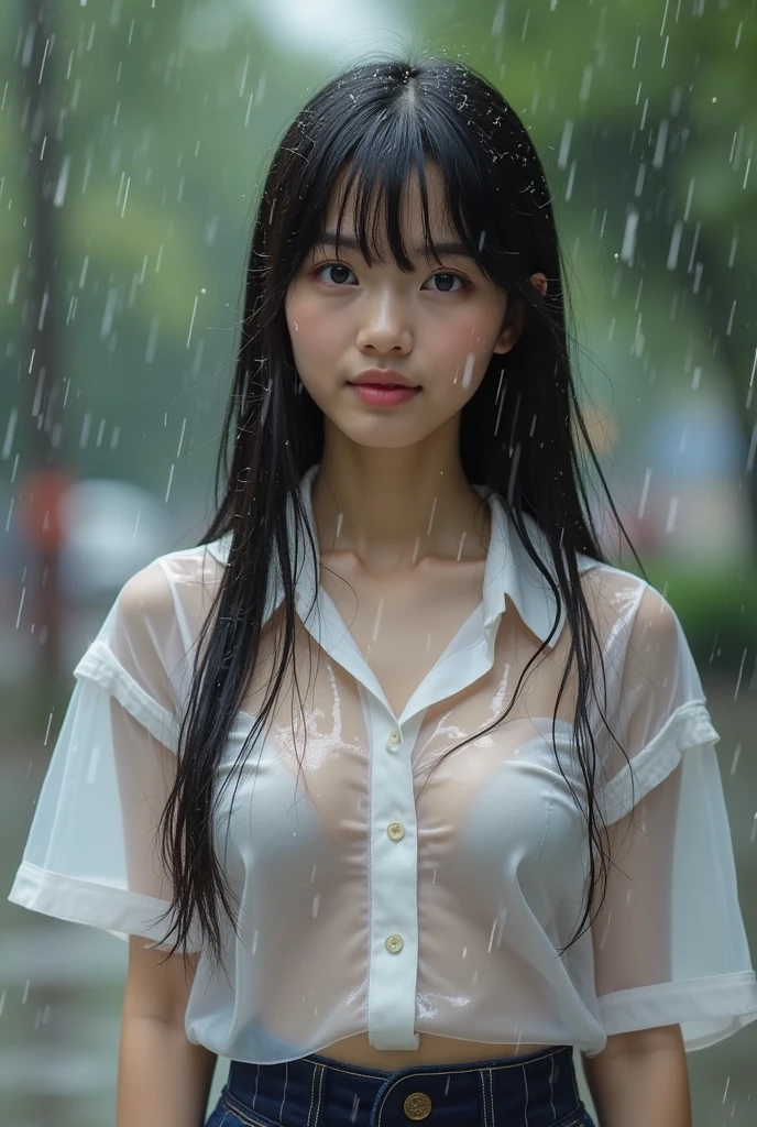最high quality、high quality、Best image quality、8K、最High resolution、High resolution、最high quality、masterpiece、Detailed and realistic human body、Detailed and realistic skin、Realistic face in every detail、Realistic reproduction of every detail、Detailed and realistic lips、Detailed and realistic teeth、Detailed and realistic ears、Detailed and realistic hair、Detailed and realistic weapons、Realistic reproduction of every detail、Realistic fingers in every detail、(Beautiful Hands、thumb1reference4)、Realistic feet down to the last detail、Realistic breasts down to the last detail、Realistic areola down to the last detail、Realistic nipples down to the last detail、((Beautiful Japanese elementary school students))、(Japanese Model)、((Beautiful Japanese Junior High School Students))、((Beautiful 12 year old girl))、(Black Hair)、(Straight hair)、(ponytail)、((whole body))、((Flat chest))、(Slender Body)、(whole body光沢肌、Fair skin)、((暗い cold stormy weather))、((Pouring rain))、((heavy rain))、((School Playground))、Sailor suit、Sailor Skirt、((Pouring rainの中(A girl standing in the center of the schoolyard))、((傘もささずにPouring rainの中で嘆いている少女))、((See-through(クロップトップSailor suit、ミニSailor Skirt))、((Pouring rainを浴びて(Soaked skin from head to toe))、((Rain dripping from the skin))、((Her naked body is clearly visible through her uniform.))、((びしょ濡れのSailor suit(肌にピッタリとフィットしたSailor suit))、((Sailor suitから滴る雨水))