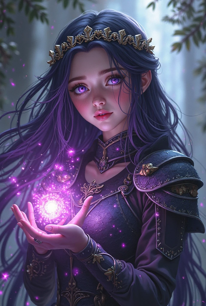 a girl wizard, making magic, purple, dark