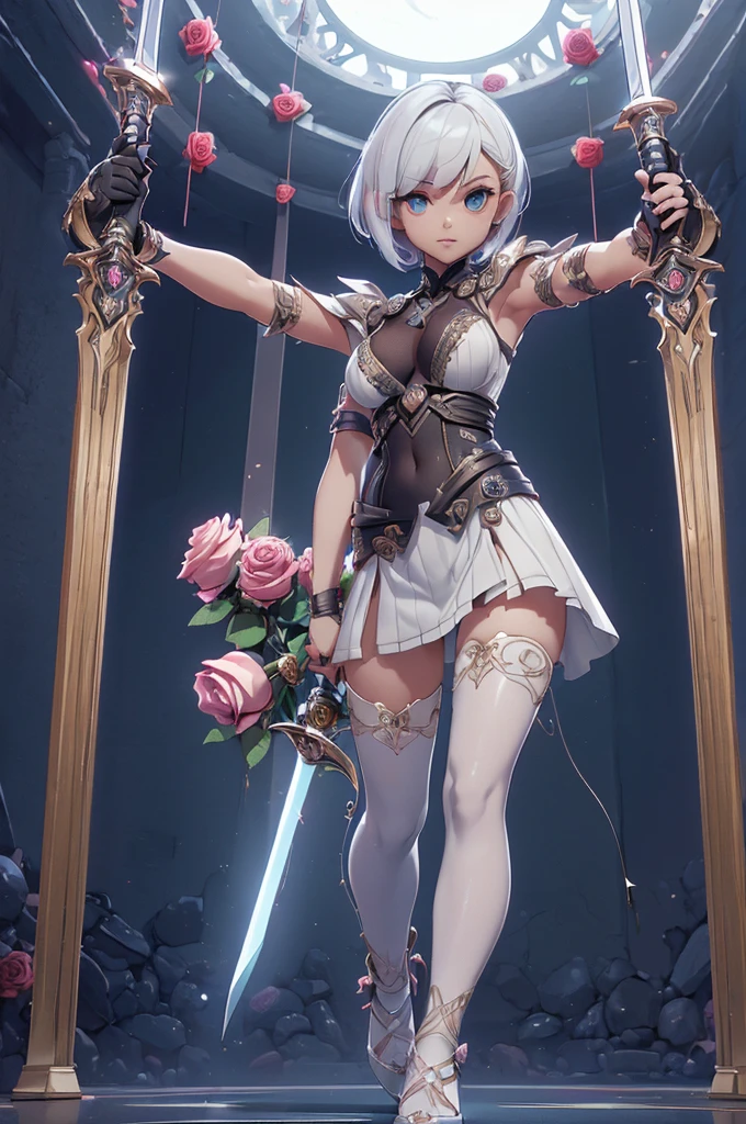 Alice crying in the deep sea, Short skirt, RAW Photos, Very delicate and beautiful, masterpiece, Highest quality, Ultra-high resolution, 32K, , Very detailed, smile, Pale skin, 20-year-old, Natural Lip, ???????????, Earrings, Short Medium Hair, Wavy Hair, Full Body Shot,