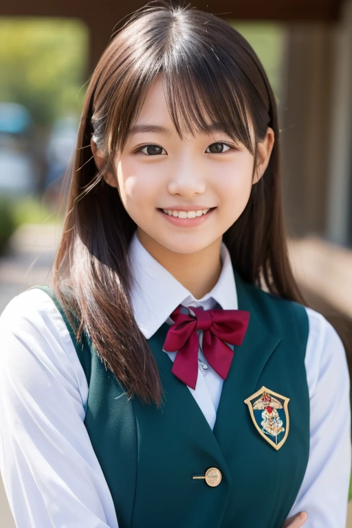 masterpiece、highest quality、8K、Japanese、、An attractive and well-groomed face、beautiful girl、Flat chest、(uniform:White and green)、Full body description、Well-formed eyes、sit、An attractive and well-groomed face、Detailed eyes、Detailed nose