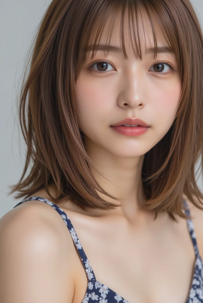 Japanese beauty、Completely naked、Loving look、20-year-old、7 head and body、bed、I love you、Moist eyes、short layered hair、