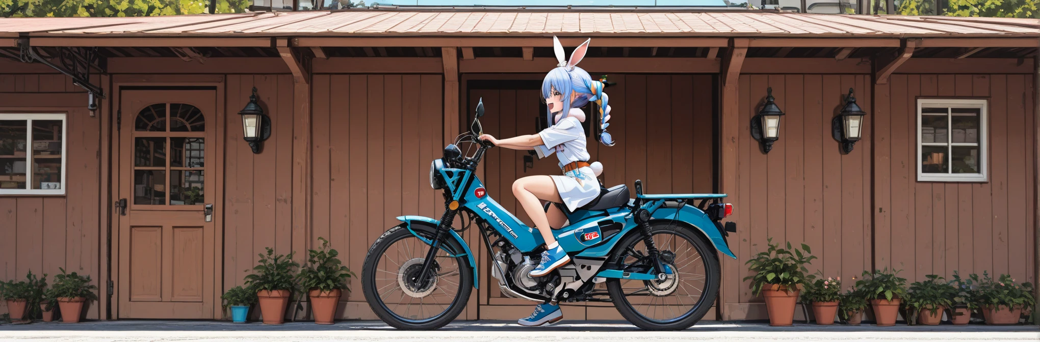 (Best Quality, Masterpiece: 1.1), (Realistic: 1.4), Beautiful schoolgirl is riding on the pink squid, god ray, teen, silver short hair, blue eyes, full body, from below, hourglass body shape, flying over the park, crystallineAI, fractal art, splash
