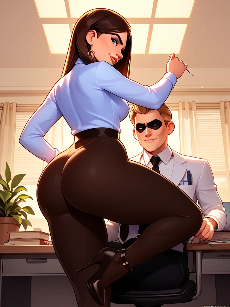 A is fucking Jessica rabbit from behind, they are standing, he is squeezing Jessica's tits, they are very horny, hotel room, she has big tits and big ass, he is over a chair