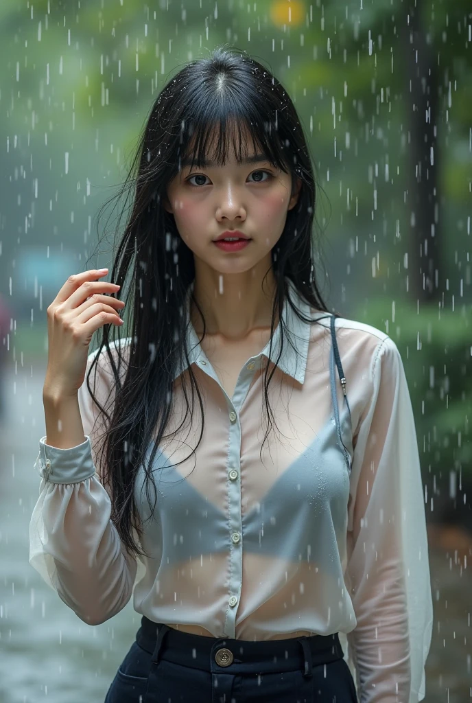 Tabletop,(One wet woman:1.3),masterpiece,(Stock Emphasis:1.3)、Natural light、 Attention to detail, Depth of written boundary, 135mm, Textured skin, Super detailed, high quality, Awards, 最high quality, High resolution, 8K, White skin,30 years old,(Damp hair:1.2),(Rainy Street:1.2),(In heavy rain:1.3),