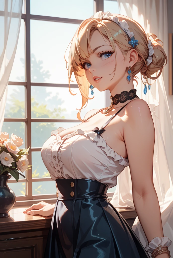 (Masterpiece:1.2, Best quality), cleavage,Large breasts,white shirt,(fine detailed beautiful eyes: 1.2), 1girll,Large breasts, Bare shoulders, flowers and petals, Beautiful concept illustration, (White background:0.5), (illustration:1.1), (Extremely fine and beautiful:1.1), (Perfect details:1.1), Cowboy shot,