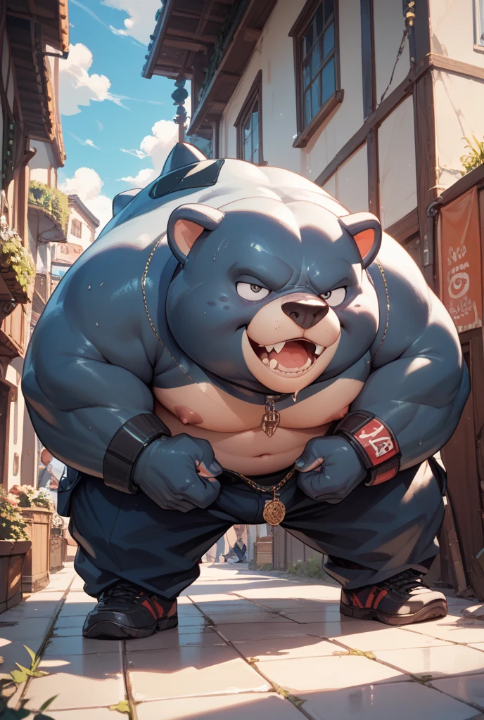 Epic Citizen Zootopia style, My Heroe Academia Character, Dungeons and Dragons style, A poor villager, obese Medieval Fantasy, Real life, Anime serie, Anime character, Obese muscle Obese Sumo wrestler Werebeast Kid, full body pic (obese, strong legs and arms) Sumo wrestler Werebeast Kid. Obese muscle fat kid (bulky, wide, broad shoulders), Citizen obese Werebeast kid,  solo, male, highly detailed, ((detailed very angry face, (detailed eyes:1), detailed)), looking at viewer,portrait, close-up,(digital flat colors:1.1), shaded,good anatomy,(masterpiece:1.3),(best quality:1.4), 4k, hi res,nj5furry, moritaka