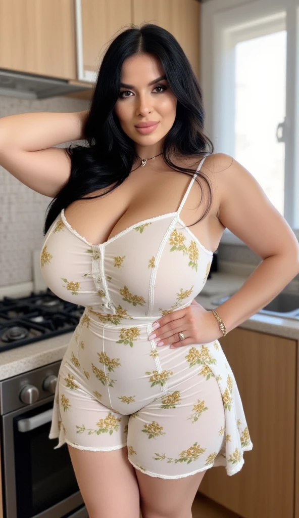 ripped, open, low-cut clothing in big boss exposet, big boss exposet, big boss exposet, big boss exposet, big boss exposet, big boss exposet, big boss exposet, big boss exposet, big boss exposet, big boss exposet, ripped, open, low-cut clothing boss exposet, big boss exposet, big boss exposet, big boss ripped, open, low-cut clothing, she has a thick body, juicy curves, she has a thick juicy ass, she has large natural saggy breasts, hard juicy nipples, belly with beautiful stretch marks, upright, cute expressions, sweet face, fleshy lips, light brown eyes, light brown skin colour, she has long wavy platinum chocolate hair flowing naturally down her shoulders, She is wearing a floral print skirt and ripped, open, low-cut clothing, open, low-cut clothing, very elegant outfit, in a kitchen, noon, cute pose, beautiful realistic eyes, realistic skin textures, realistic hair textures, realistic body textures, human realistic texture, realistic lighting textures, realistic shadow texture, 4K resolution, full body picture, background aesthetic, big boss exposet, big boss exposet, big boss exposet, pussy exposet