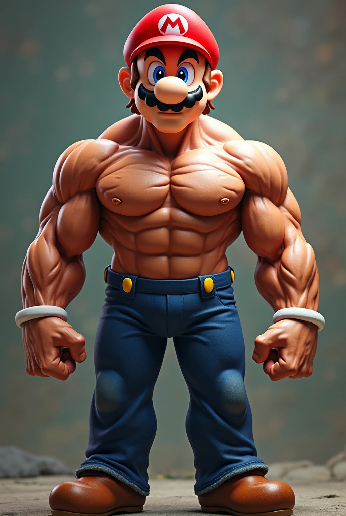 masterpiece, best quality, muscular shirtless angry super mario in the sewer