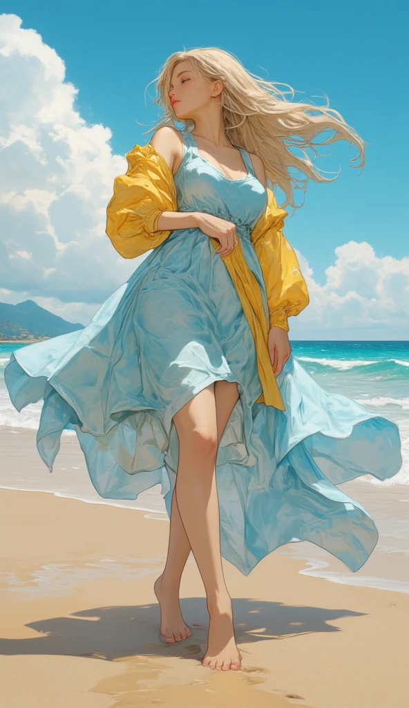 blond hairbl,girl,比基尼,beachside,Bare chest,