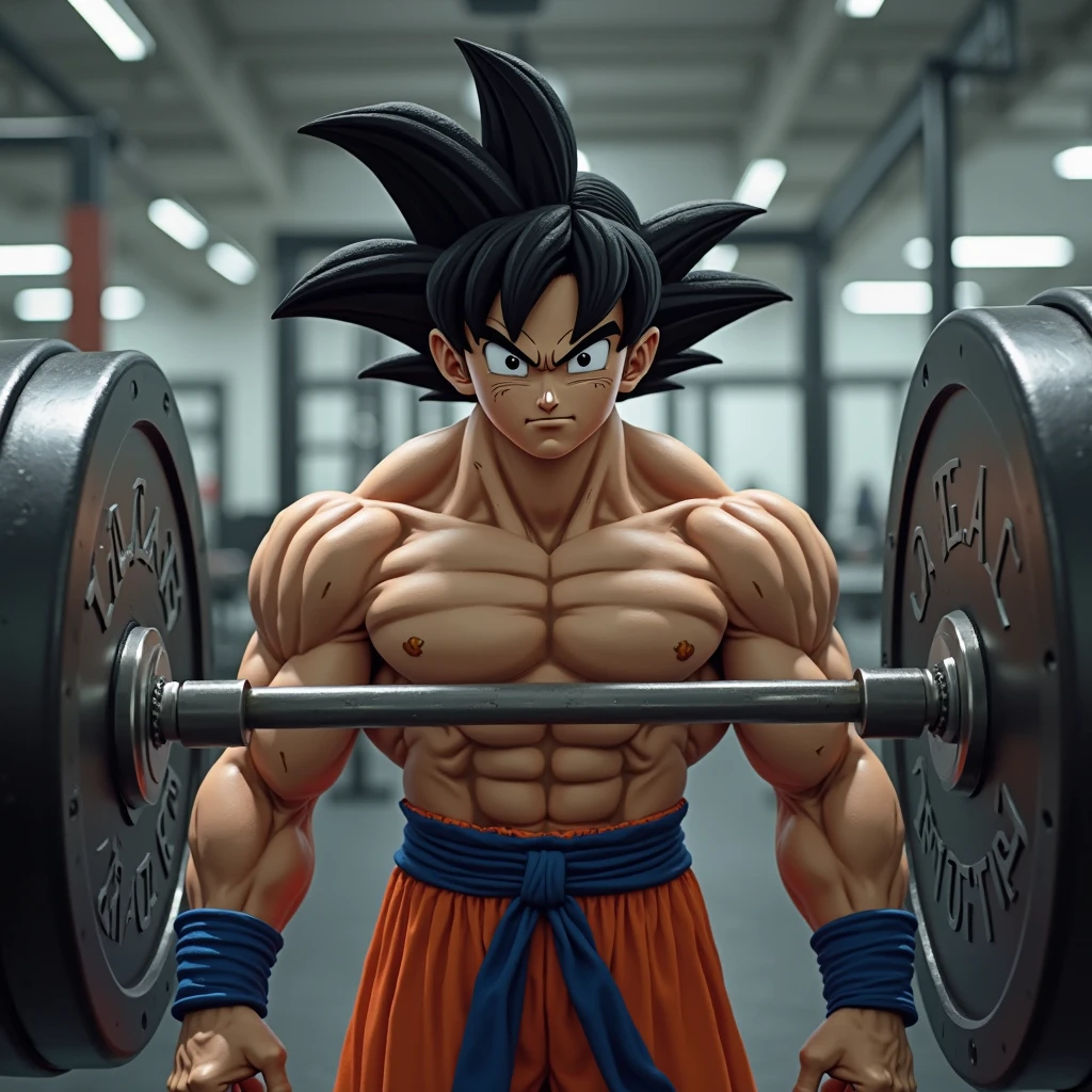 Goku training in the gym