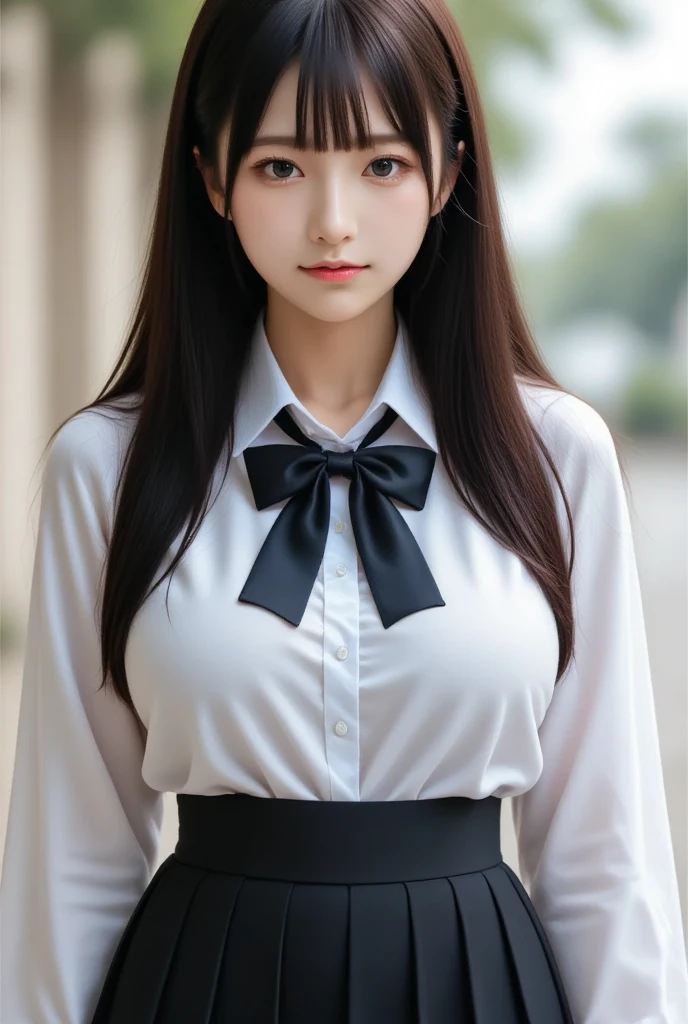 ((in the dark, in the dim place, dark sky, deep mountain pass, trees)), (((round face))), (blush, drooping eyes), ((bending to open legs, showing off her light pubic hair and genitals)), young woman, white summer shirt, ribbon, pleated skirt, uniform, one thick braid, shoes,