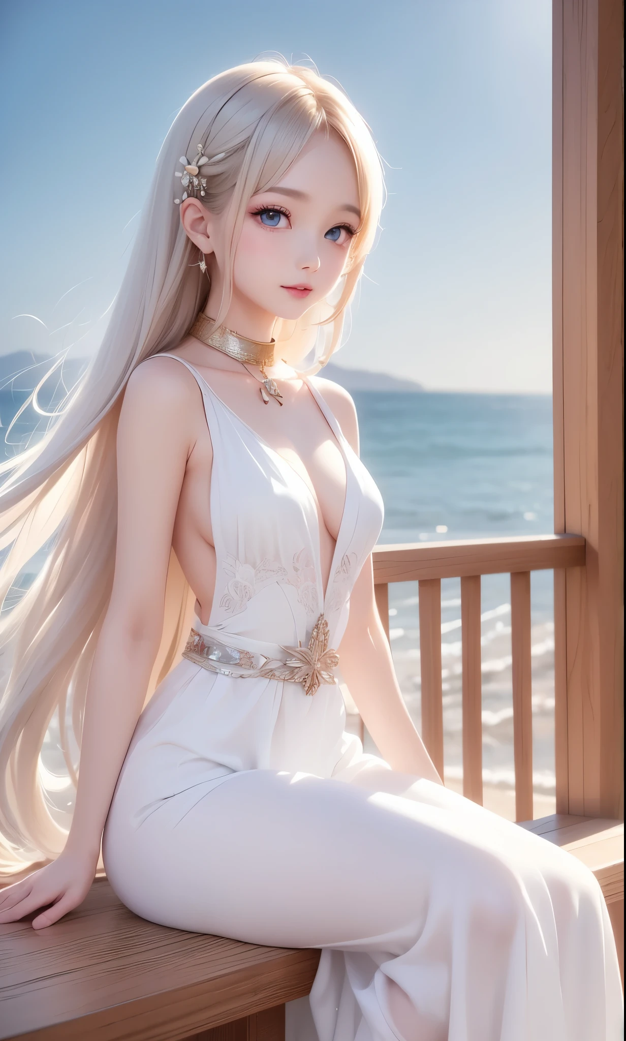 2 位Very漂亮的瑞典16 歲漂亮的女孩、 white blond hair、 （（ Sexy and gorgeous transparent underwear and panties））、(Colorful transparent underwear and panties) 、Very、 shiny skin、 white skinned、 a smile、 beautiful bangs、 long and straight、 2位絲般美麗的white blond hair女郎、 shiny hair、 Extra long super straight hair、 Eyeliner、 a small face、 Extra large firm breasts、 crystal clear ocean blue eyes、 shining with beautiful light、 Earrings, pendants, headwear and bracelets hanging from the ears、beautiful and smart girl、 Playing in the water at the outdoor beach and taking a full body photo of two people、 Looking to the future