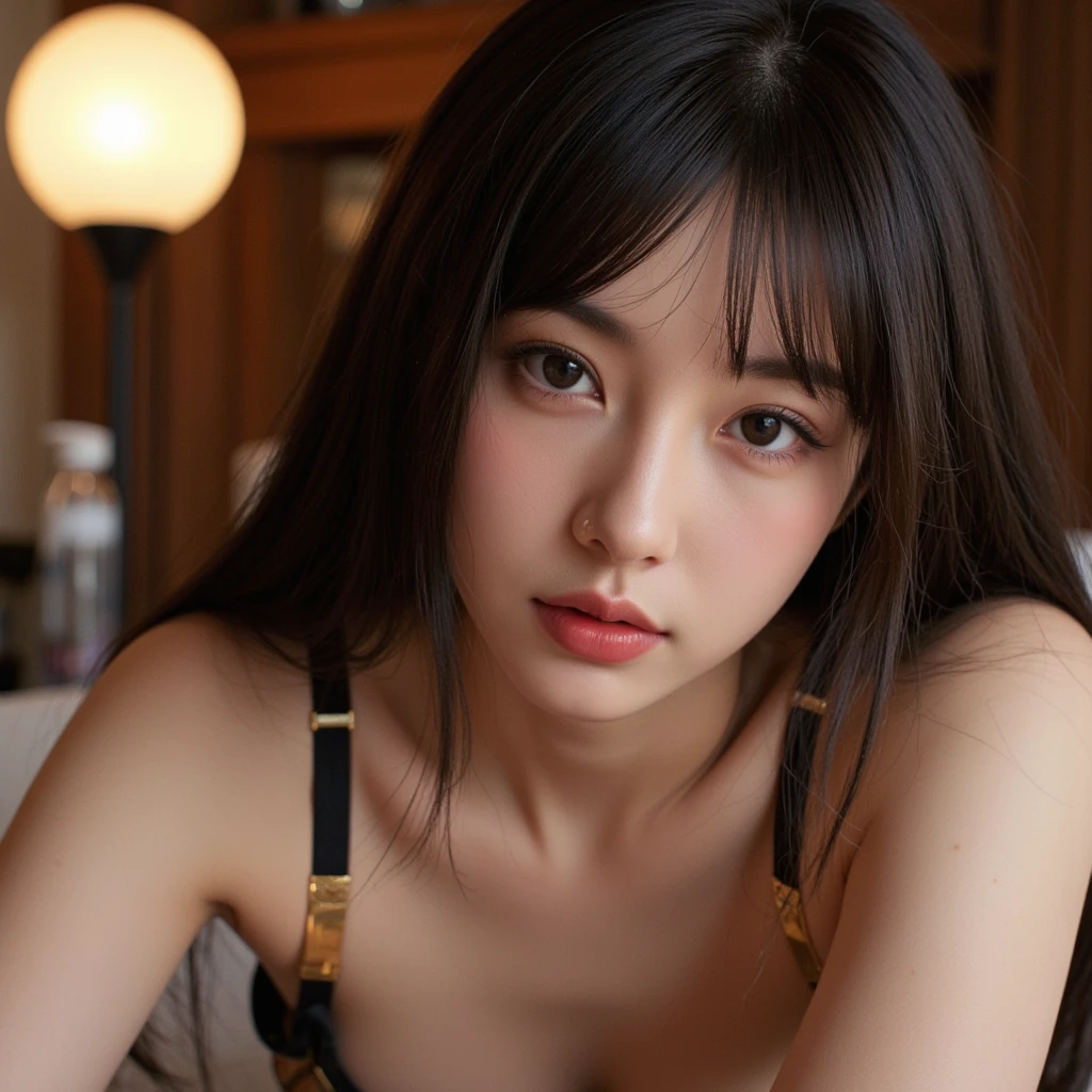 Slightly prominent chest, long fingers, prominent jewelry